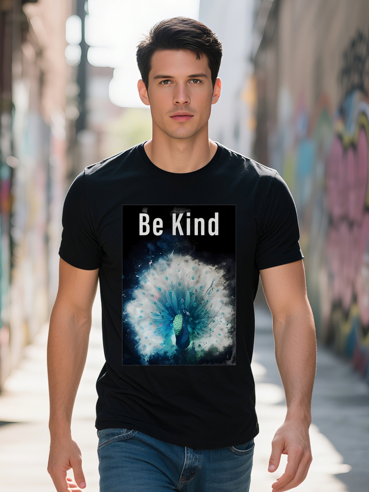 Men S Casual Crew Neck T Shirt with Feather Be Kind Text Soft Stretch Fabric Perfect for Summer Everyday Tshirt