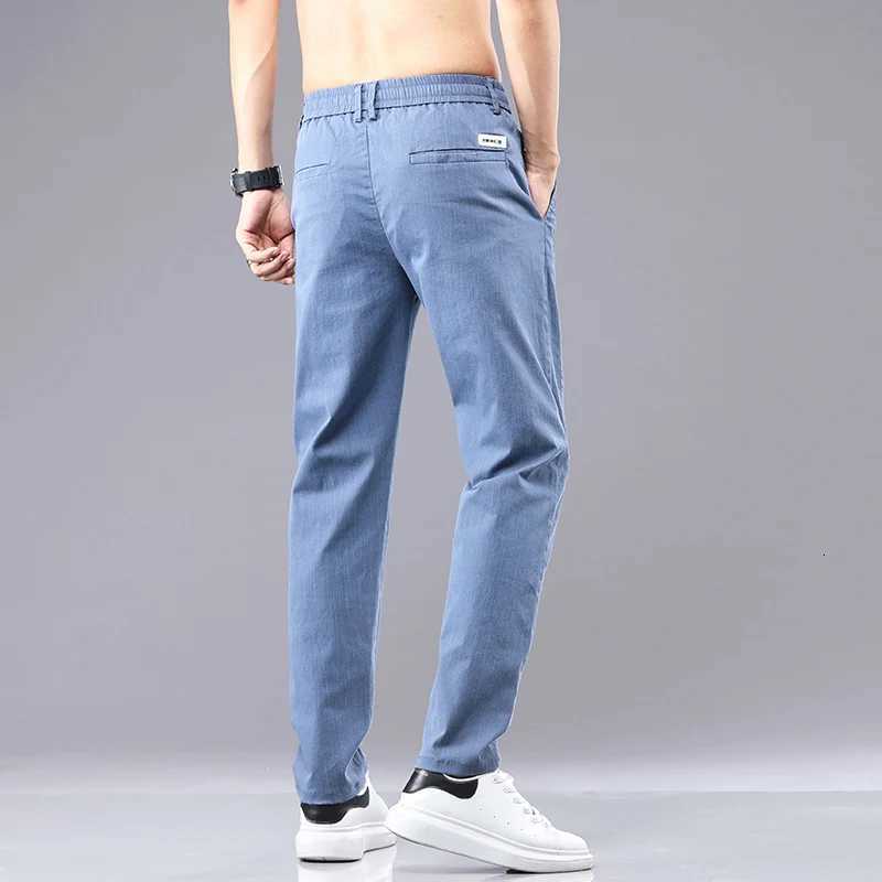 6 Color Summer Mens Classic Cotton Solid Color Fashion Business Casual Pants Elastic Waist Korean Fashion Men Clothing 28-38 W250812