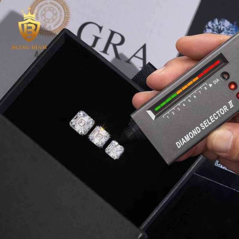 Hot Sale GRA Certificate 4mm-9mm Princess Square Cut Moissanite Diamond Earrings 925 Sterling Silver Hip Hop Stud Earrings Set