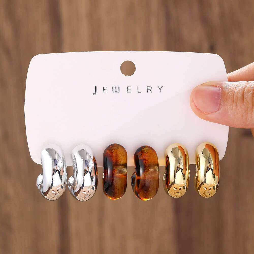 Melard Style Coffee Color Cuff Set Niche High-end Clips Hoops Earrings Ear Jewelry for Women