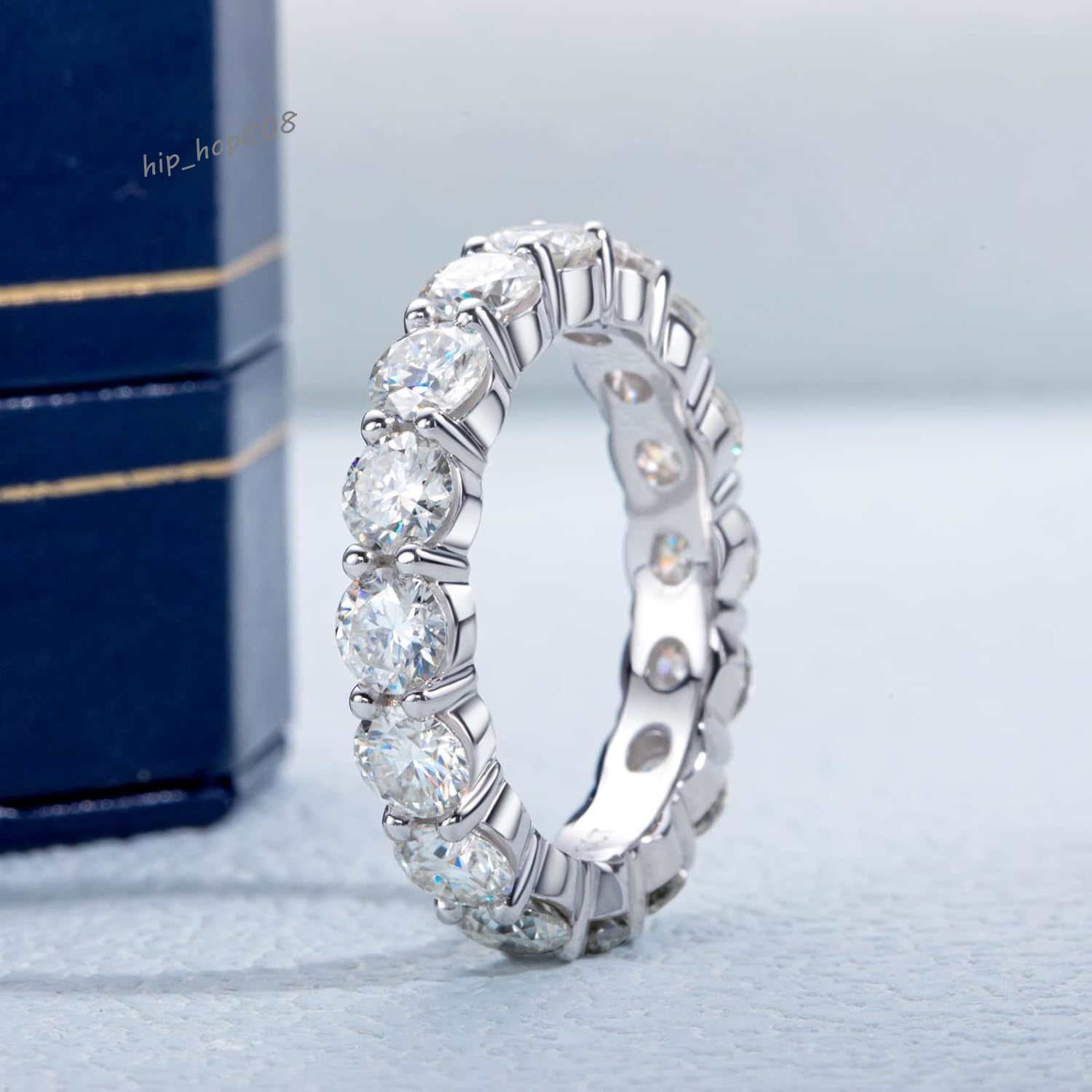 Custom Fine Jewelry Rings 925 Sterling Sliver Eternity Band Moissanite Diamond Ring for Women
