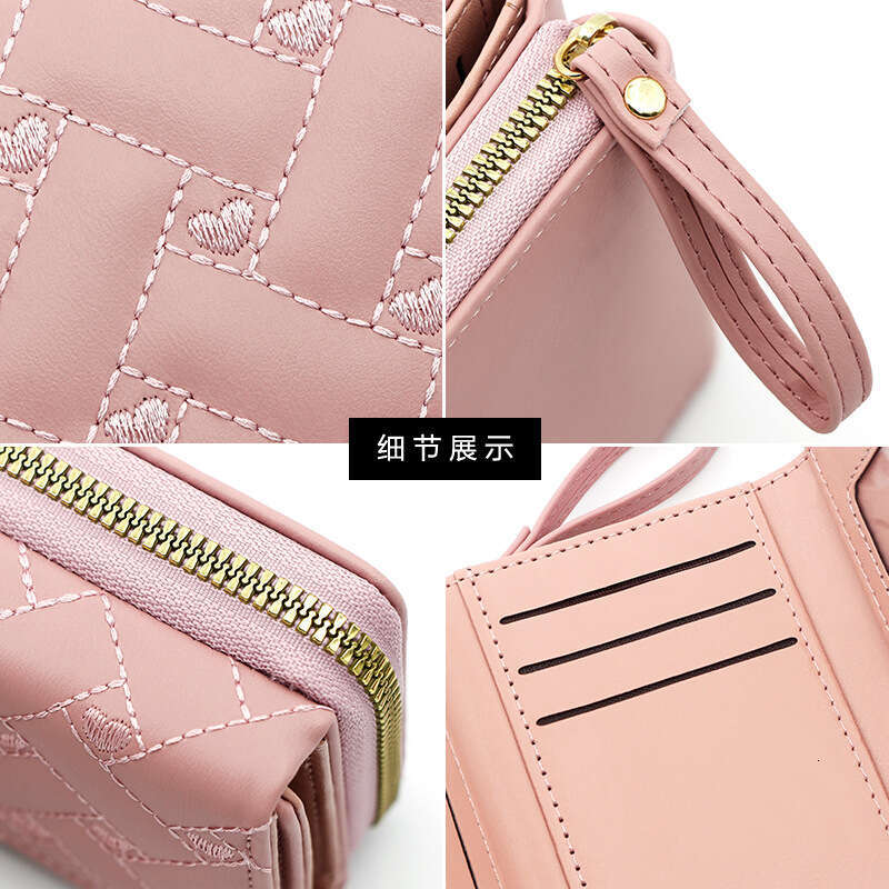 New Women's Short Simple Embroidered Heart PU 70% off Card Holder Multi-Card Slot Wallet Purse