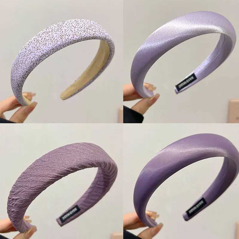 Fashion Purple Satin Hairbands For Women Sweet Wide Brimmed Band Simple Striped Hair Accessories X250812
