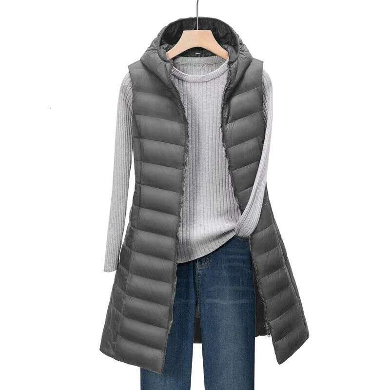 2025 Women's Autumn And Winter Mid Length Hooded Lightweight Down Cotton Jacket Vest