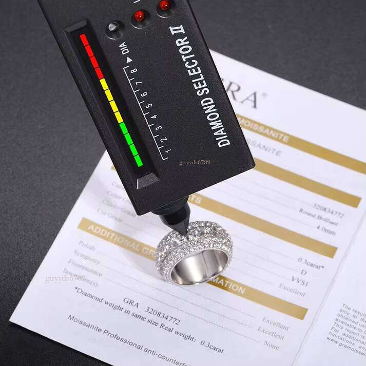 Platinum Color 5-Layer Jewelry Fashion Pure Sier Vvs Silicon Stone Ring for Men Hip Hop