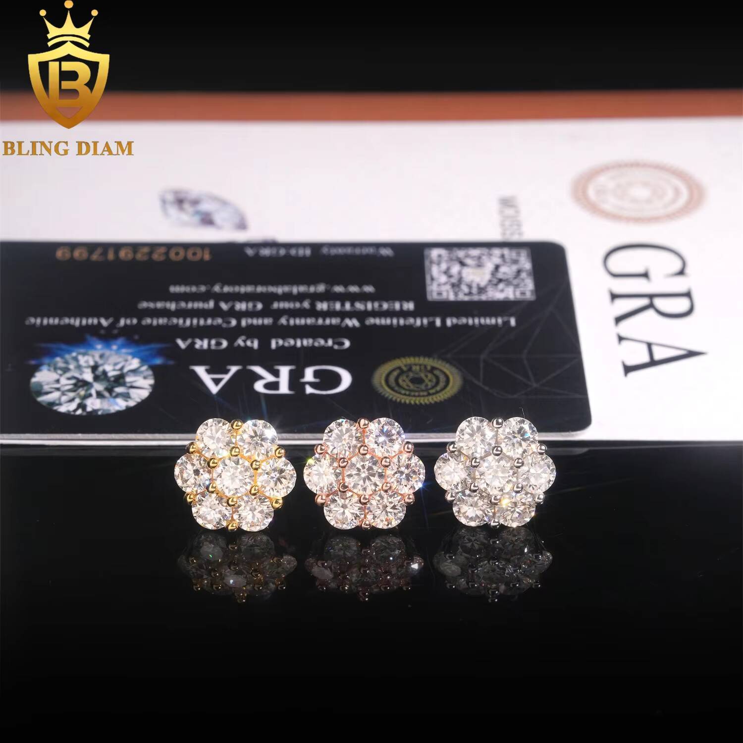 Pass Diamond Tester Fine Jewelry Luxury Cluster Flower Hip Hop 925 Sterling Silver Moissanite Stud Earrings
