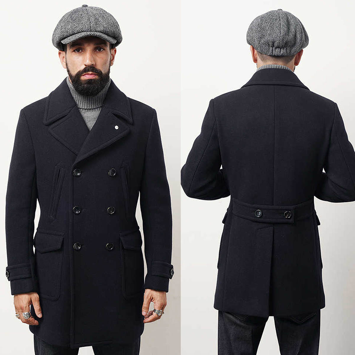 Classic Windproof Woolen Men Coat Double Breasted Warm Jacket Mens Office Work Customized Winter Thick Tuxedos