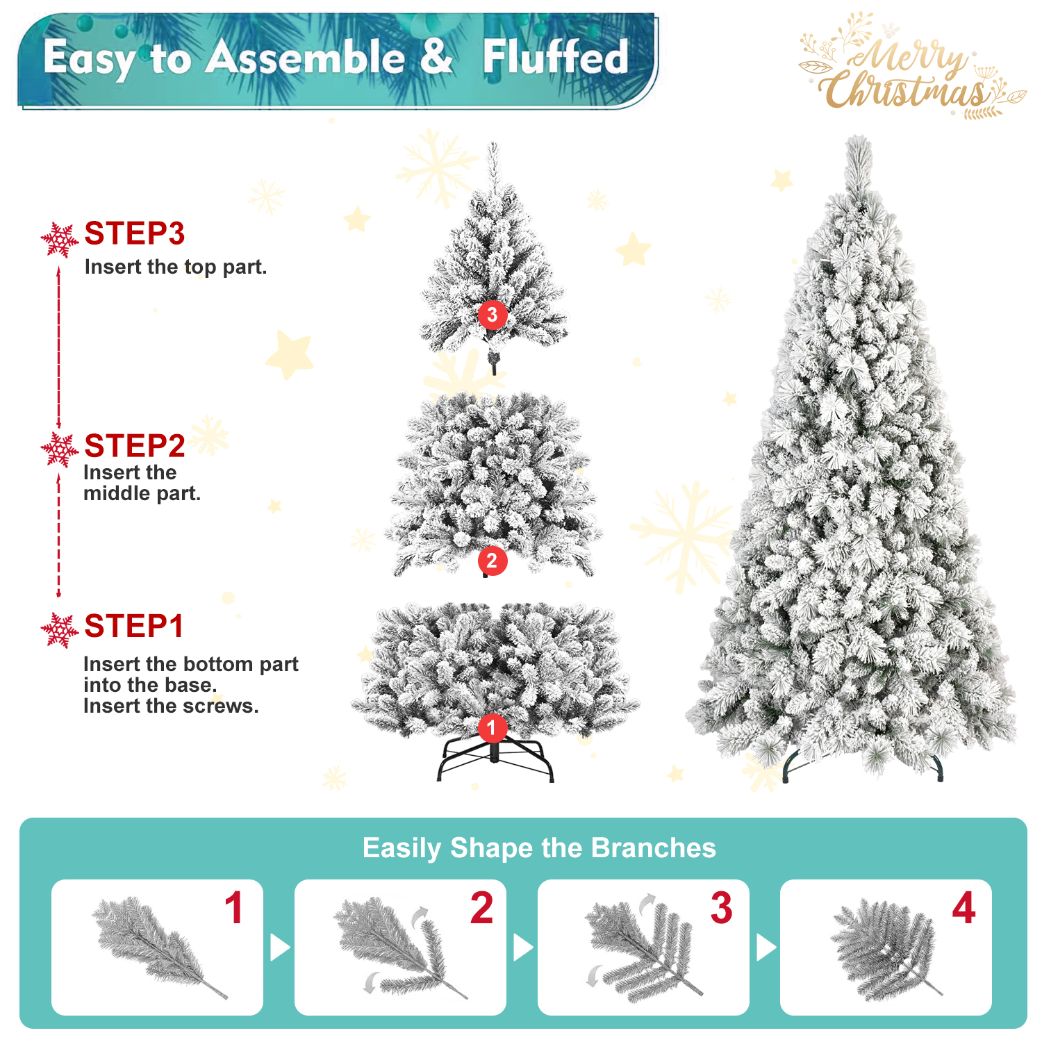 PVC/Hard Needle Mixed Flocked Christmas Tree 4 feet -9 feet available, pre-installed with warm white led lights, Christmas decorations for family shop