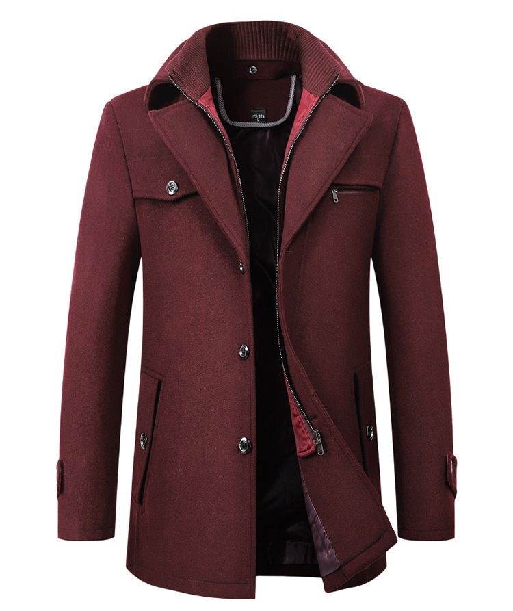 Casual Warm Autumn Winter Woolen Overcoat Stand Collar Single Breasted Windproof Jacket Coat Business Office Work Wear