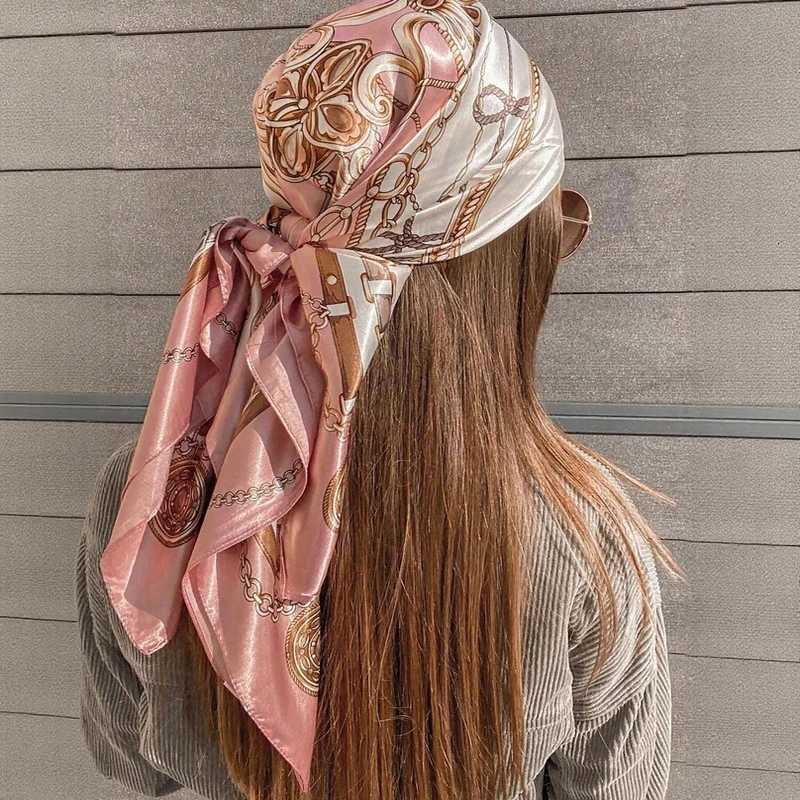 Luxury Brand Silk Satin Square Scarf Women Hijab Bandana Muslim Headscarves Shawl Wrap Ladies Headband Neckerchief Foulard 90cm XJ250812