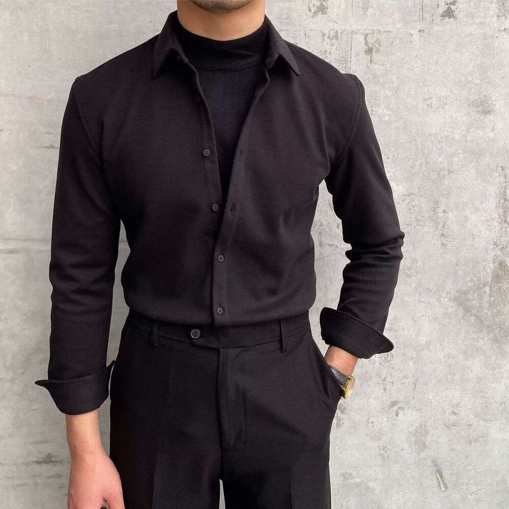Fake Two-Piece Men's Long Sleeve British Style Patchwork Jacket Spring Autumn Knitted Base Shirt