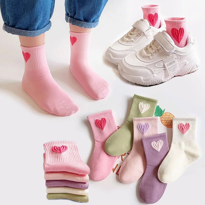 5 Pairs Baby Socks Toddler Soft Comfortable Breathable Heart Pattern Kids Footwear Elasticity Wrinkle Resistant Athletic 250812