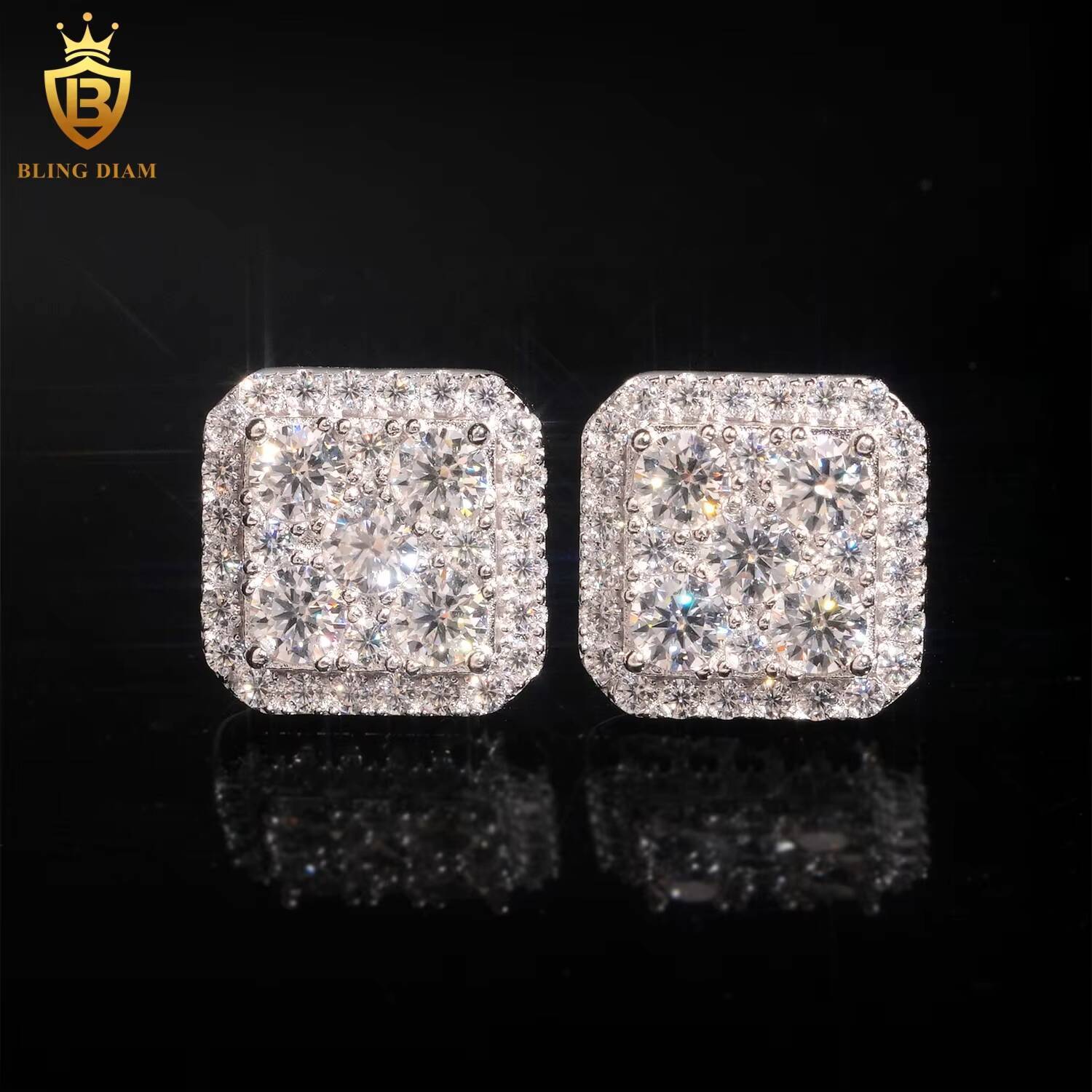 Ready to Ship Iced Out 925 Sterling Silver VVS Moissanite Diamond Stud Earrings