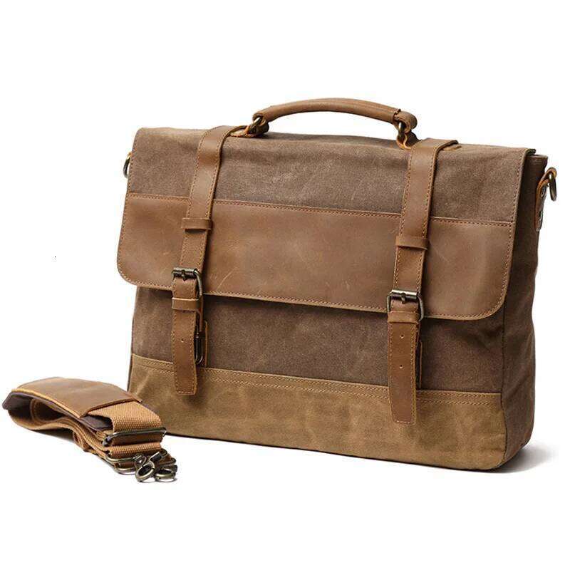 Handbags Unisex Man Men's Retro Canvas Leather Briefcase Bag Business Handbag Messenger Laptop Shoulder Bag For Men 2021