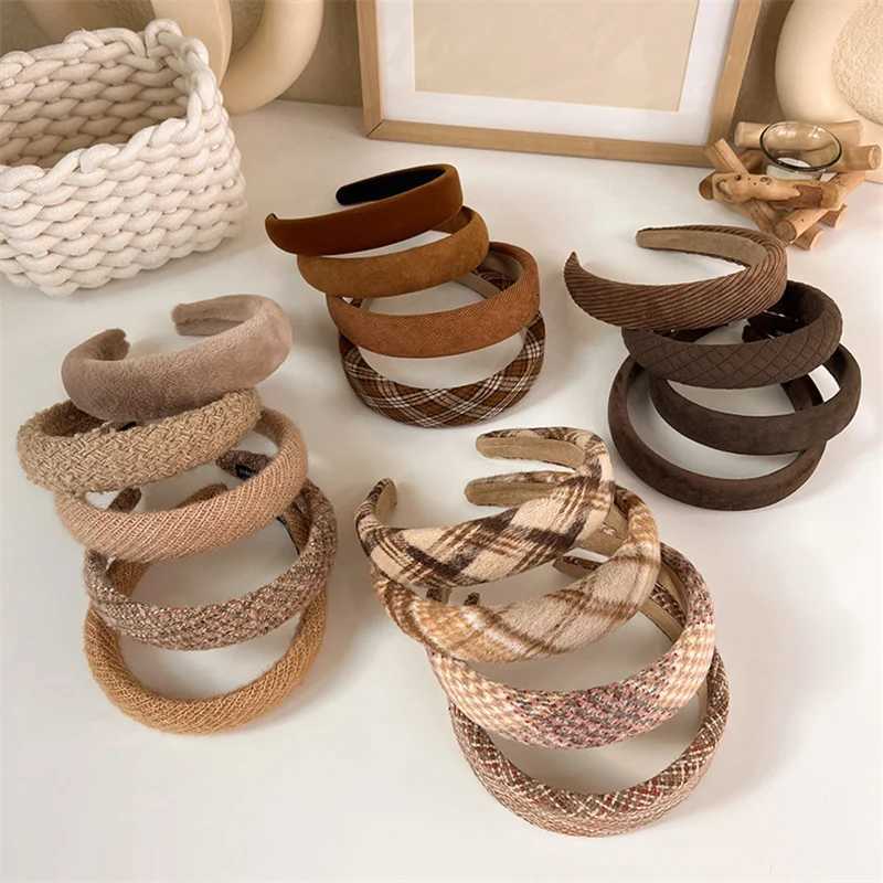 Winter Fashion Coffee Color Latt Sponge Band for Women Girl Plush Wide Side Hairband Velvet Hair Hoop Hair Accessories X250812