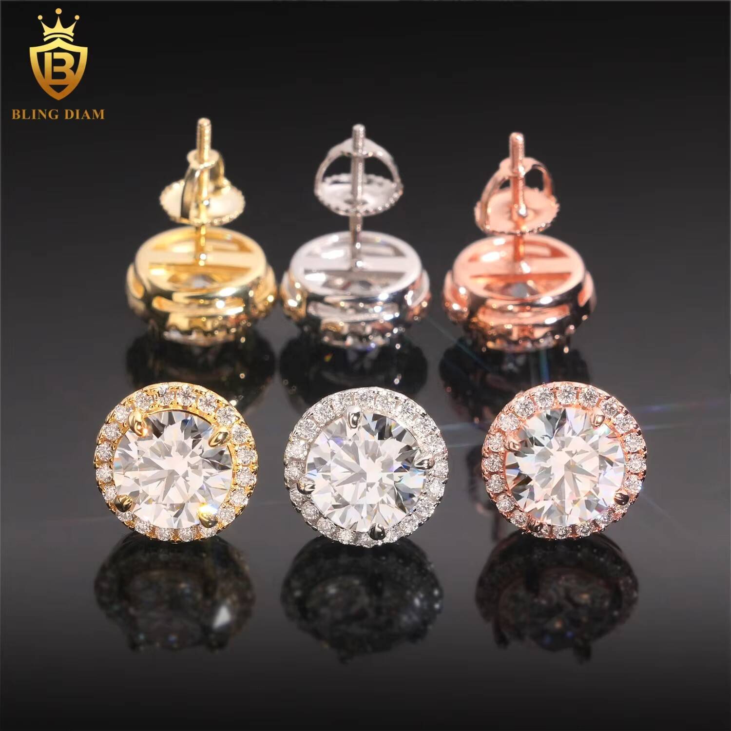 Factory Direct Custom VVS Moissanite 925 Sterling Silver Hip Hop Stud Earrings