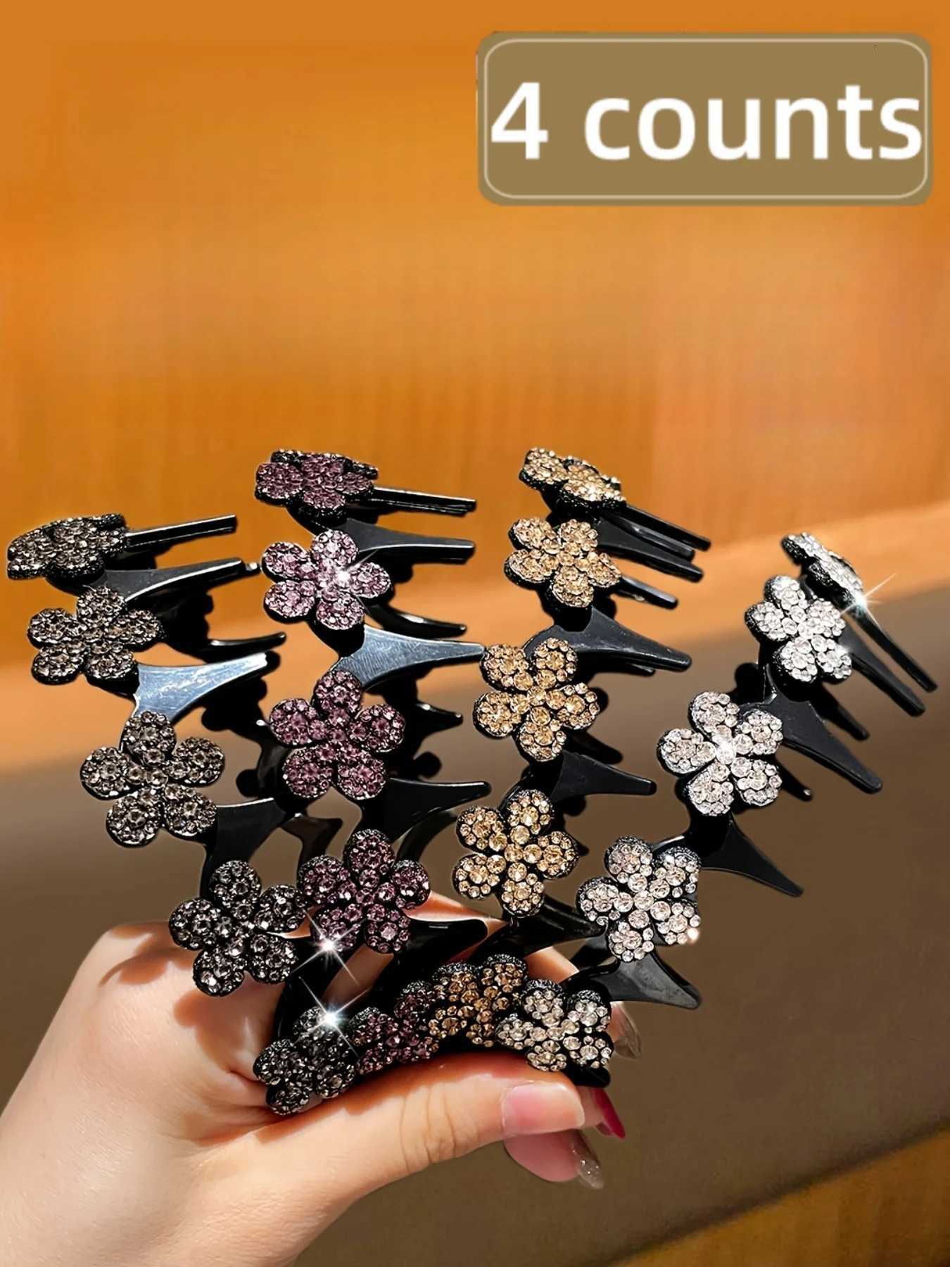 4Pcs Wens Model Fashionable and Gorgeous Rhinestone Inlaid Flower Band Suitable for Parties X250812