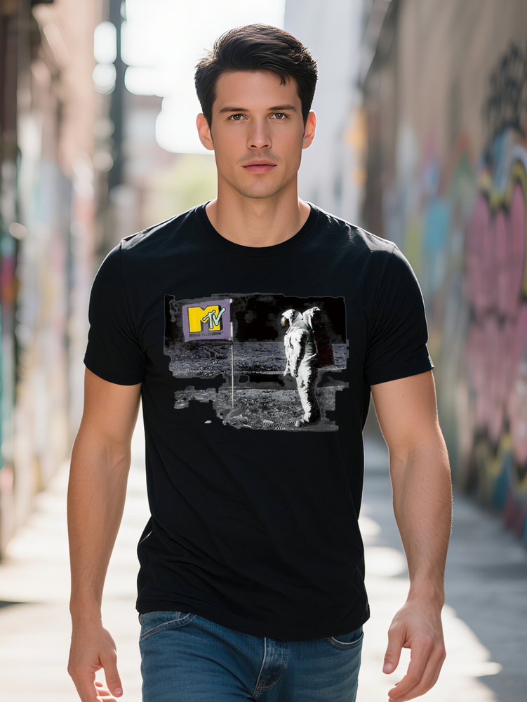 MTV Man On The Moon Cotton Short Sleeve T Shirt Fun Design DIY Soft Breathable Summer Casual Sports PLUS SIZE L XL