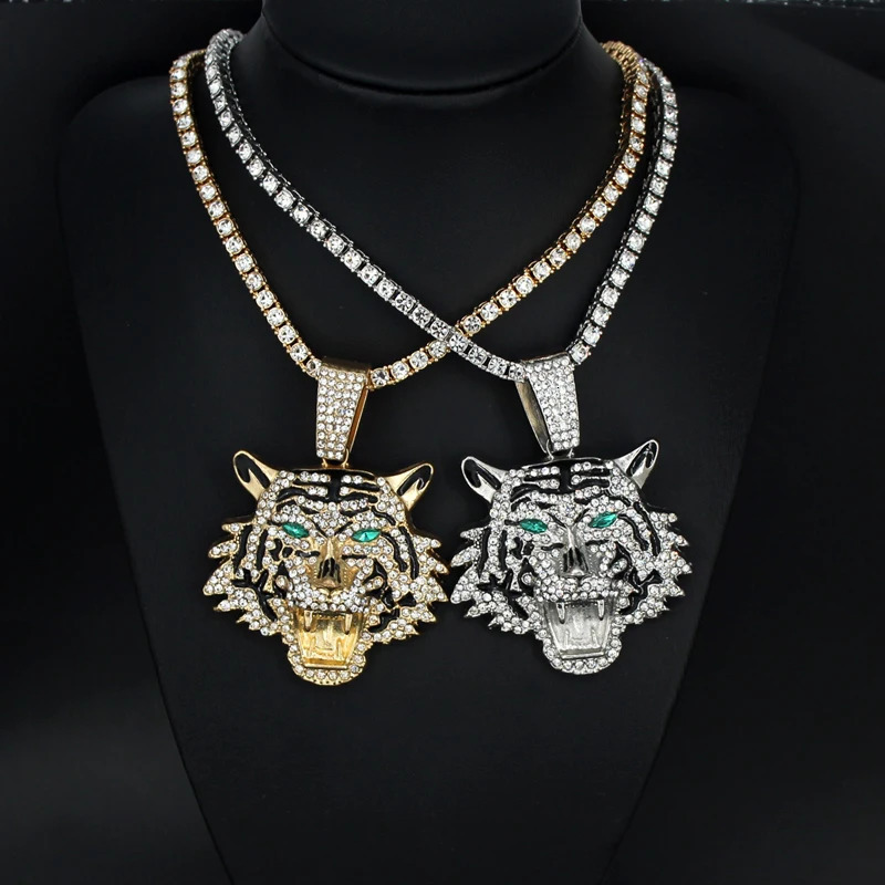 Hip Hop Big 3D Tiger Pendant Necklace Crystal Cuban Chain HipHop Iced Out Bling Necklaces Men Women Fashion Charm Jewelry 250811