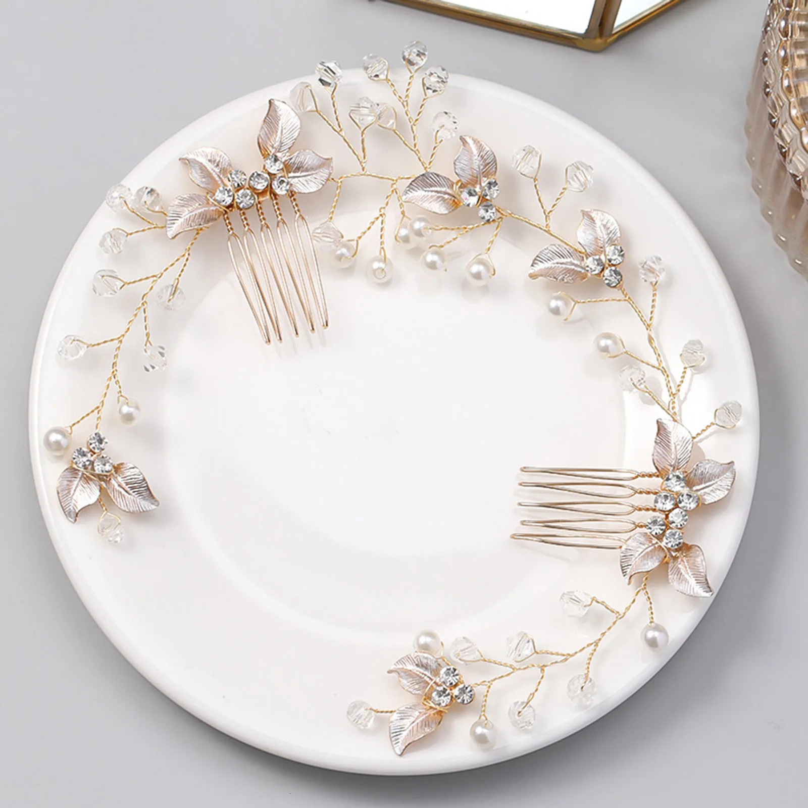 Bride Hair Comb Clips Glittering Strong Hold Gold for Princess Party Favors Accessories MIAOUS 250804