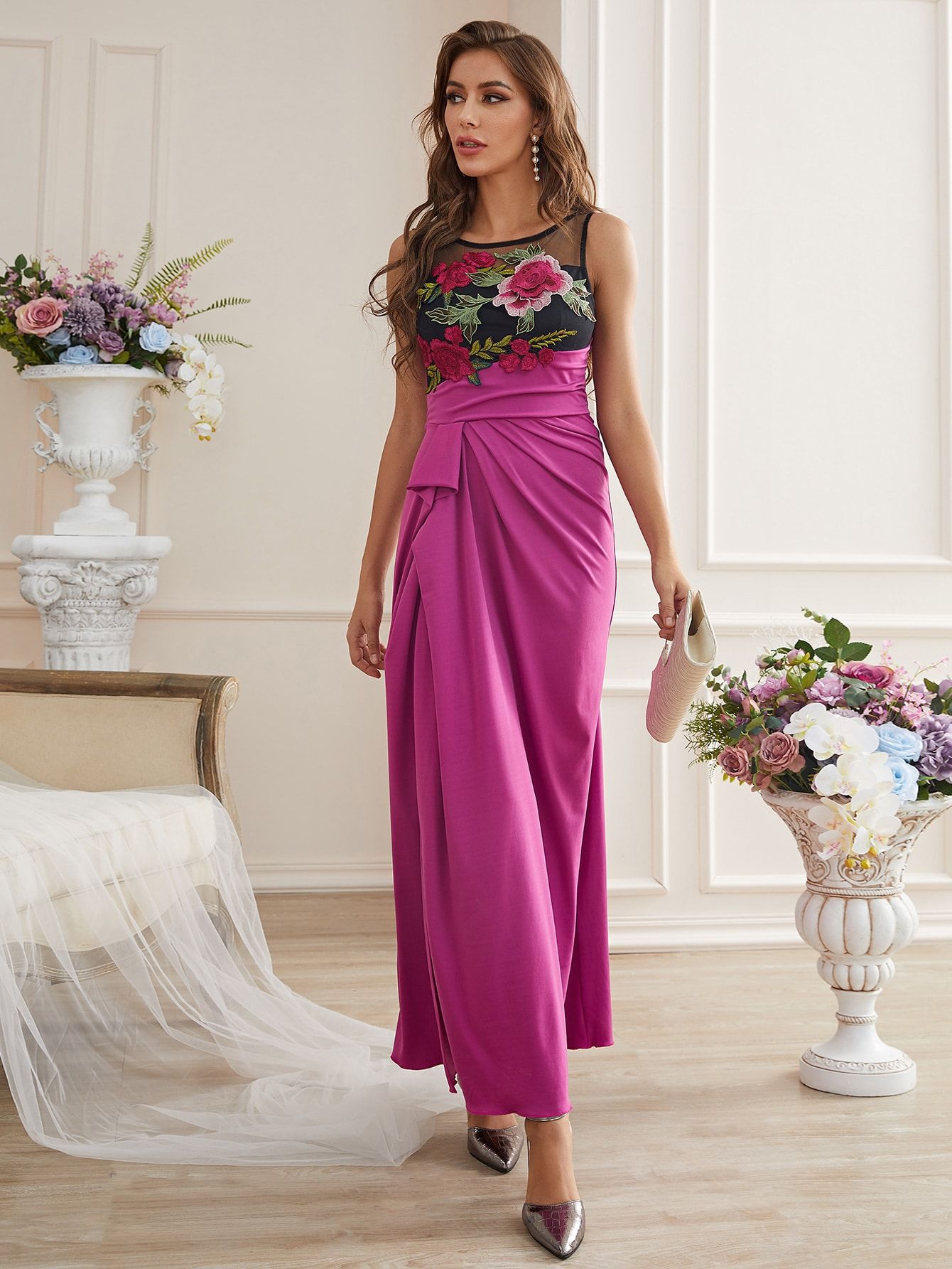 L84Women's spring and summer hot sale elegant lace patchwork applique ready-to-wear wholesale dress