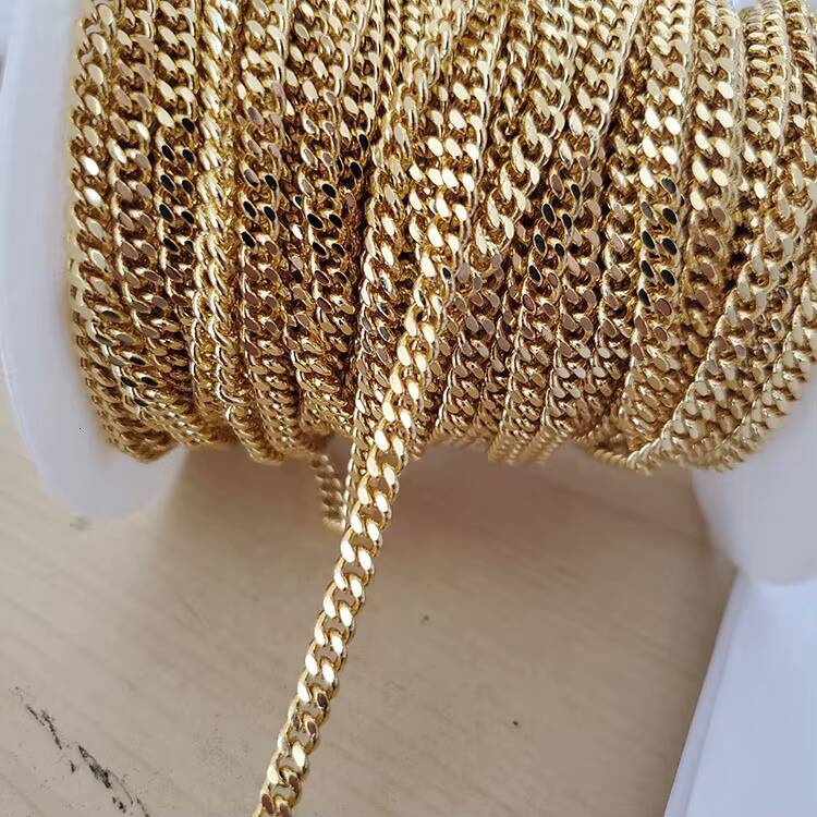 10 Meters 14k Gold Plated Brass Chain Miami Cuban Curb Chain 4.5mm Flat Cuban Link Necklace DIY Jewelry Findings Components