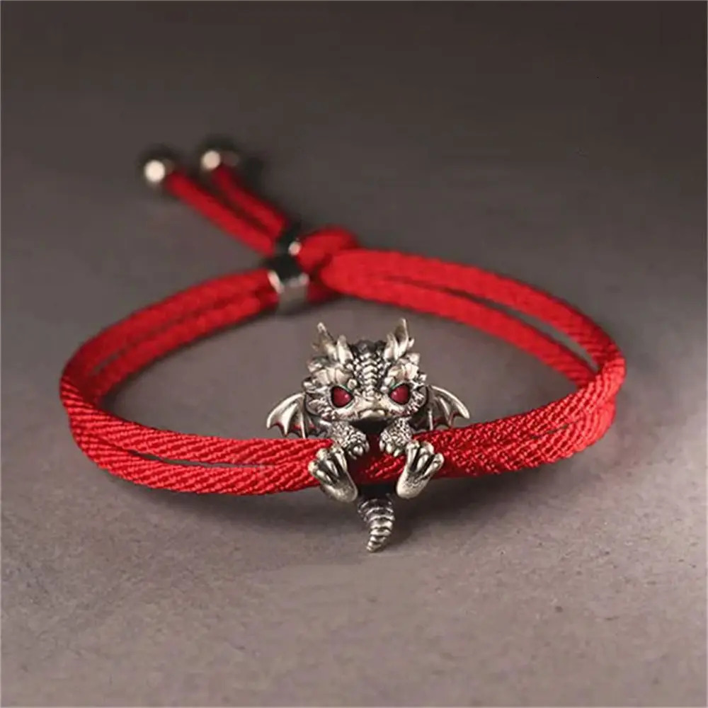 Vintage Red Rope Dragon Bracelet Bangle for Men Women Pullable Adjust Bracelet This Animal Year Good Lucky Jewelry Accessories 250811