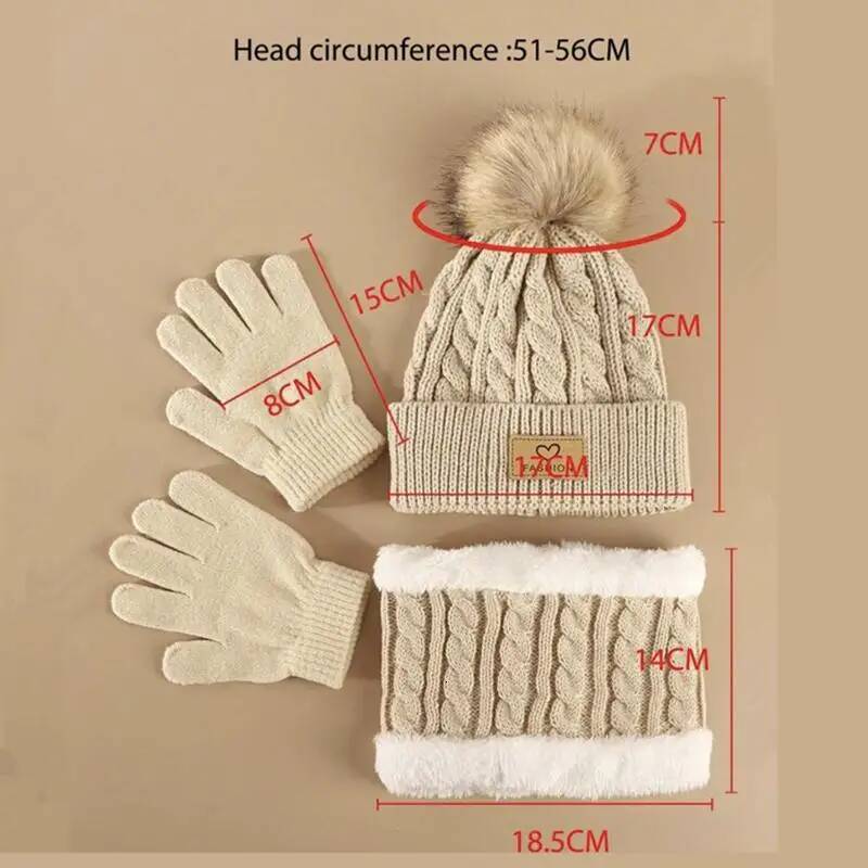 Toddler Kids Pom Decor Beanie Infinity Scarf & Gloves Boys Girls Winter Warm Suit ddmythur