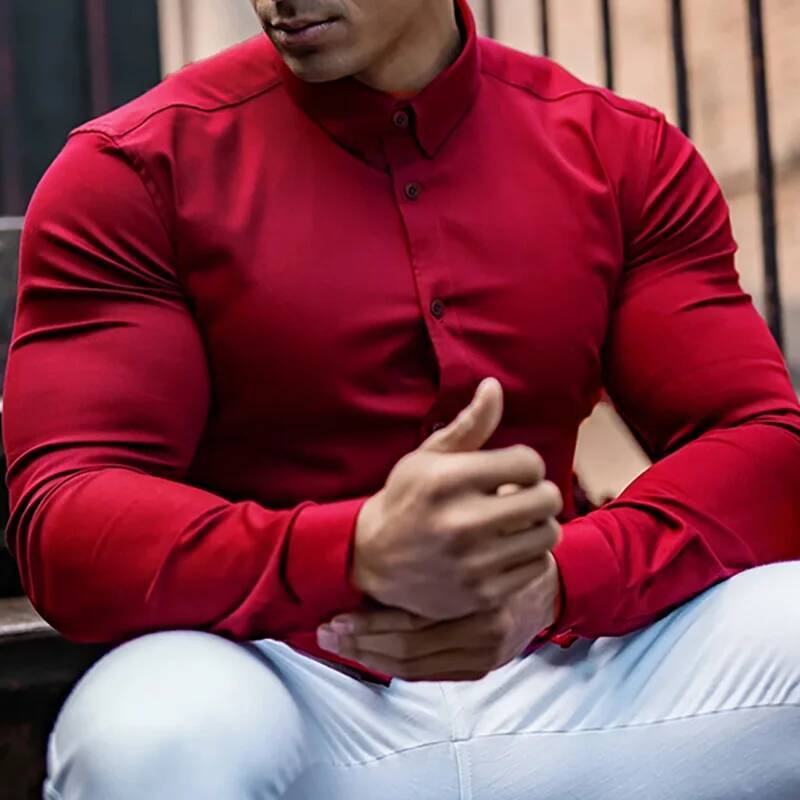 Spring Autumn Men's Fashion Casual Shirt Long Sleeve Solid Color Slim Fit Business Dress Shirts Male Fiess Sports Blouse Tops ddmymarket