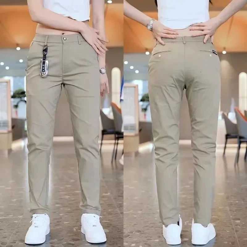 2024 Mens Casual Pants Korean Fashion Slim Fit Trousers High Quality Elastic Waist Straight Golf Sports Pants Mens Clothing W250812