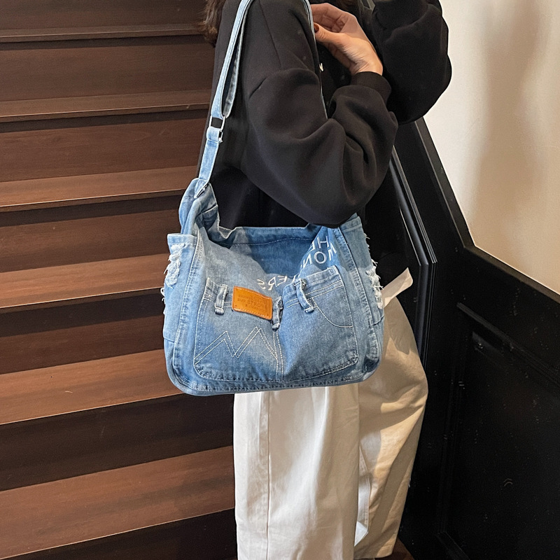 Design Washed Denim Travel Trend Large Capacity Shoulder Lazy Style Student Commuter Crossbody Bag