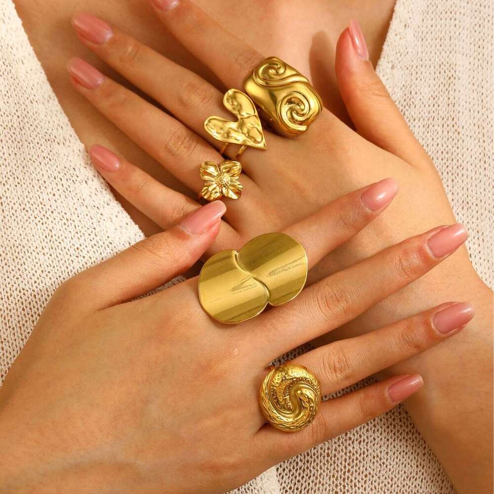 Jewelry INS High-end Exaggerated Stainless Steel for Women Flower Heart Starfish Open Ring Accessories