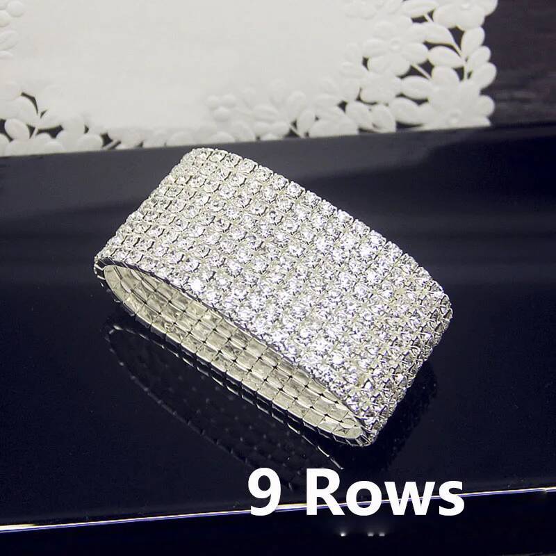 Full White AAA CZ Zircon Crystal Elastic Bling Iced Out Rhinestone Women's Bracelet for Women Wedding Jewelry