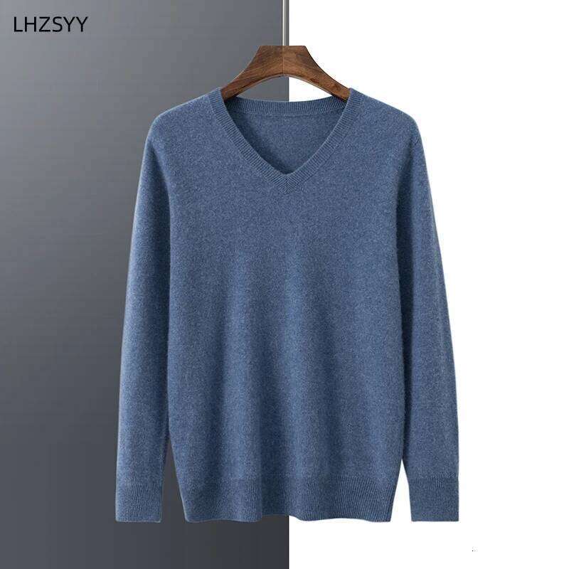 LHZSYY Autumn Winter 100%Pure Cashmere Sweater Men V-Neck Knit Pullover High-End Plus-Size Tops Youth Business Casual Warm Shirt 250812