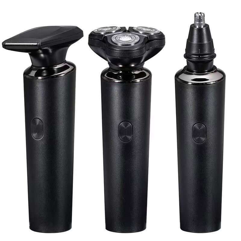 USB-powered travel-friendly male grooming tool with water resistance and a razor with multiple cutting modes