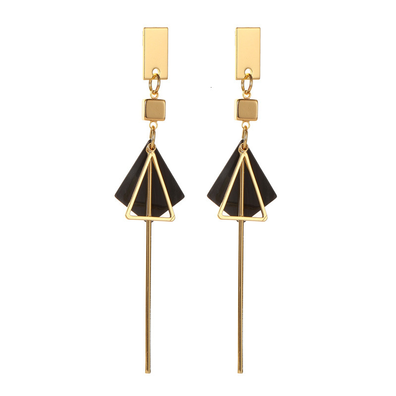Korean Fashion Internet Celebrity Tassel Acetate Sheet Stud Cool Style Long Triangle Earrings