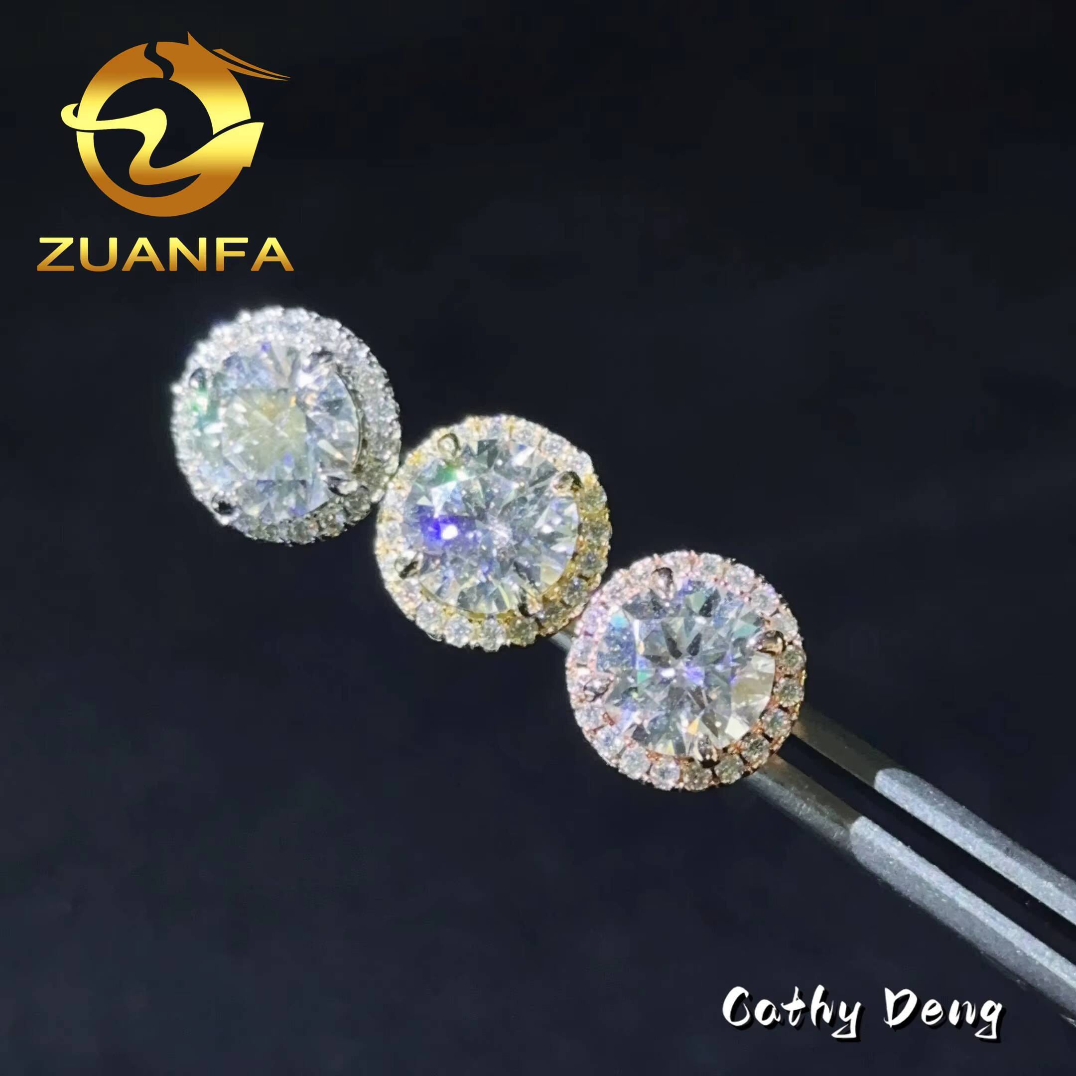 Zuanfa Jewelry Classic Round 8.0mm Pass Diamond Test Moissanite Stud Earrings Sterling Silver 925 Fashion Women Hiphop Earring