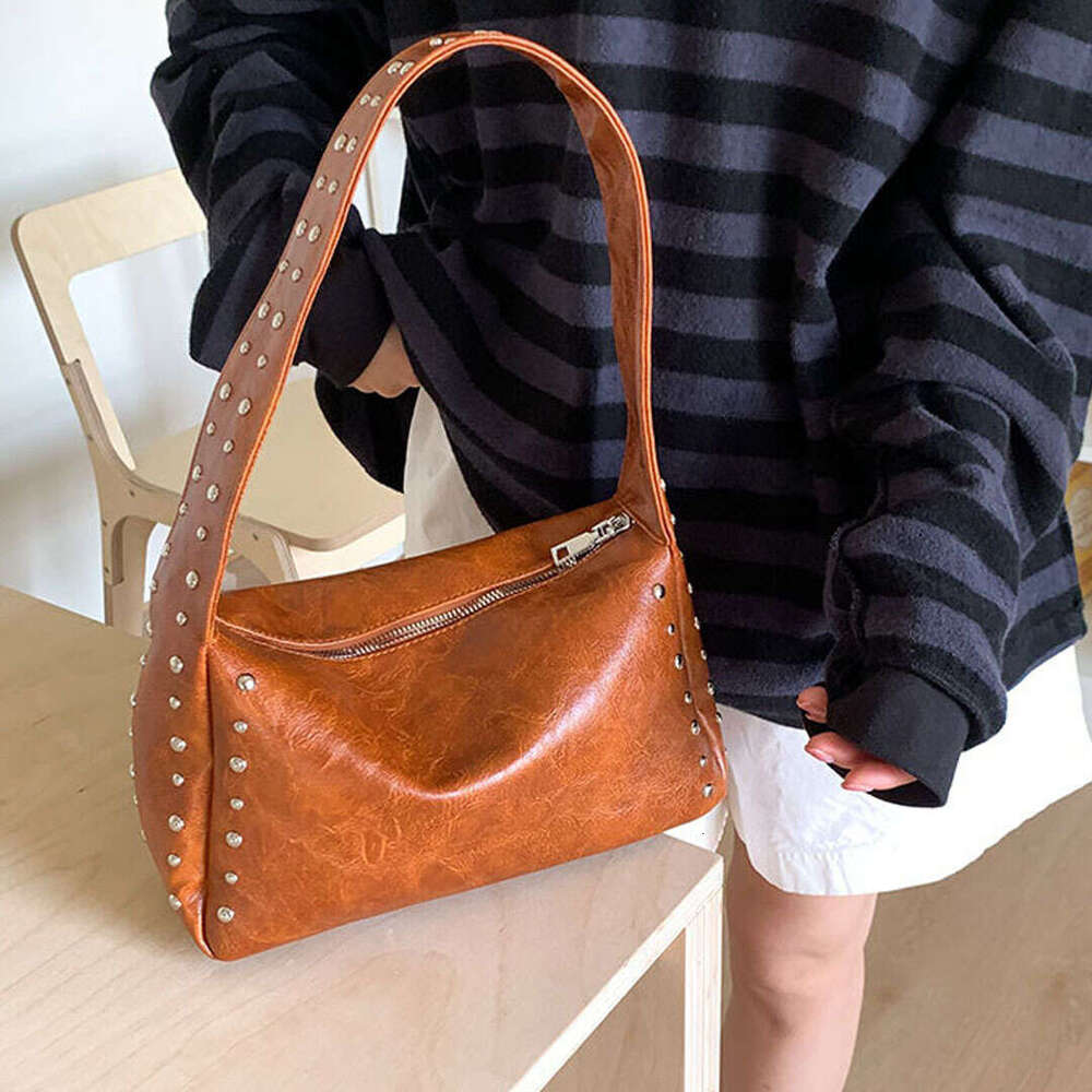 Spring And Summer New Women's Underarm Shoulder Rivet Handbag Y2k Pillow Bag B5