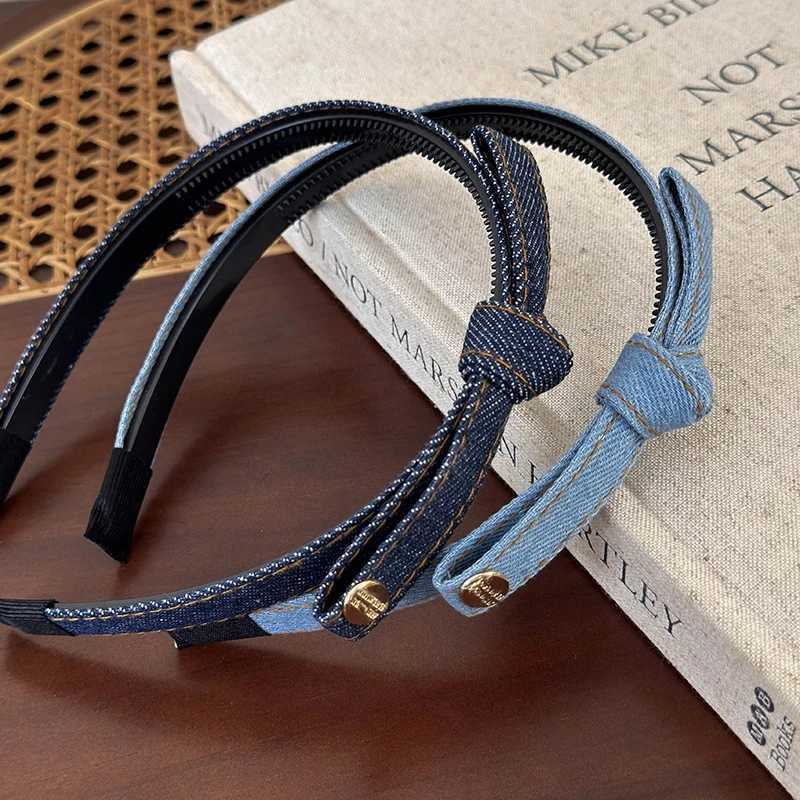 Elegant Denim Blue Bow Hairband with Tooth Retro Band for Women Girls Hair Bands Hair Accessories X250812