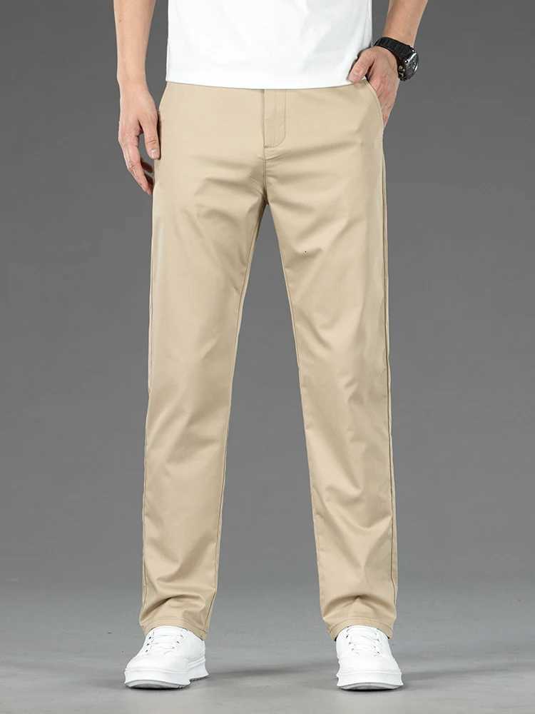 Spring Summer New Mens Casual Pants Thin Mulberry Silk Soft Business Casual Trousers Slim Straight Elastic Suit Pants Male W250812