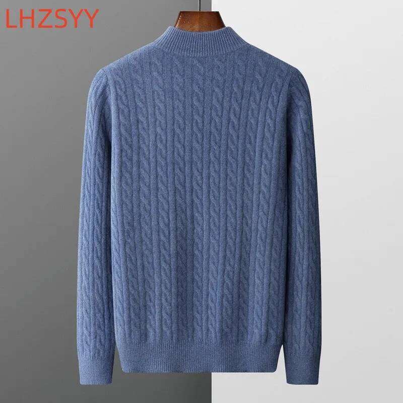 LHZSYY 2022 Winter 100% Cashmere Sweaters Men's New Thicken Twist Tops Zipper Collar Base Shirts Youth Large Size Knit Pullovers 250812