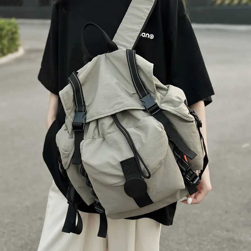 Outdoor Backpack Large Capacity Drawstring Flip Backpack Unisex Lightweight Travel Bag Camping Mountaineering Bag Computer Backpack Student School Bag