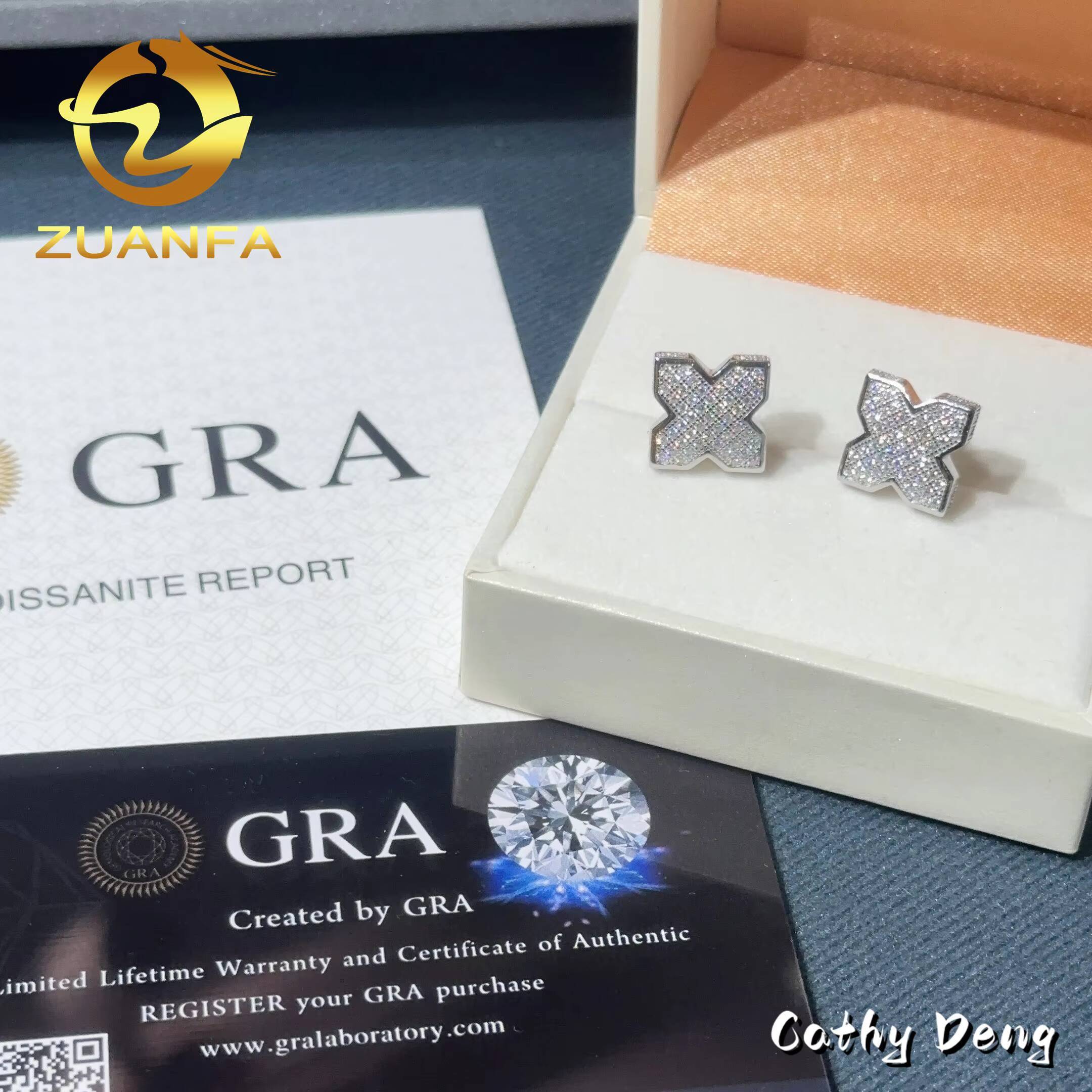 New Arrival Pass Diamond Tester X Shape Hip Hop Moissanite Stud Earring 925 Sterling Silver Earrings Screw Back for Men