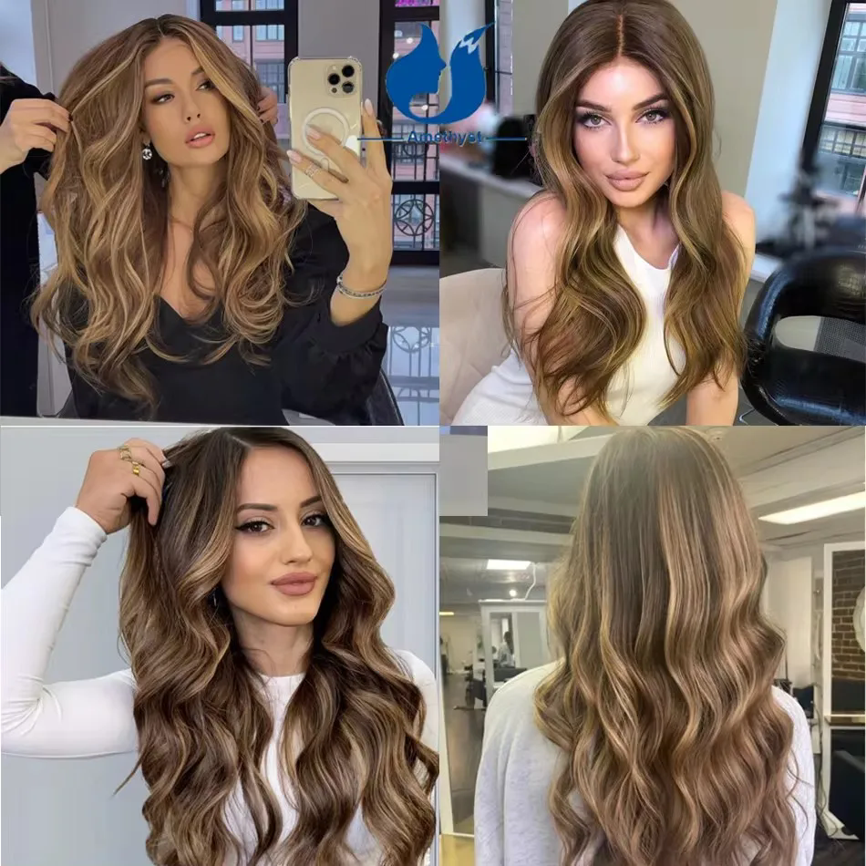 Highlight Wig full Hd Lace Wig wavy Lace Front Human Hair Wigs For Women Pre Plucked 4/27 Colored Honey Blonde 360 lace frontal wig