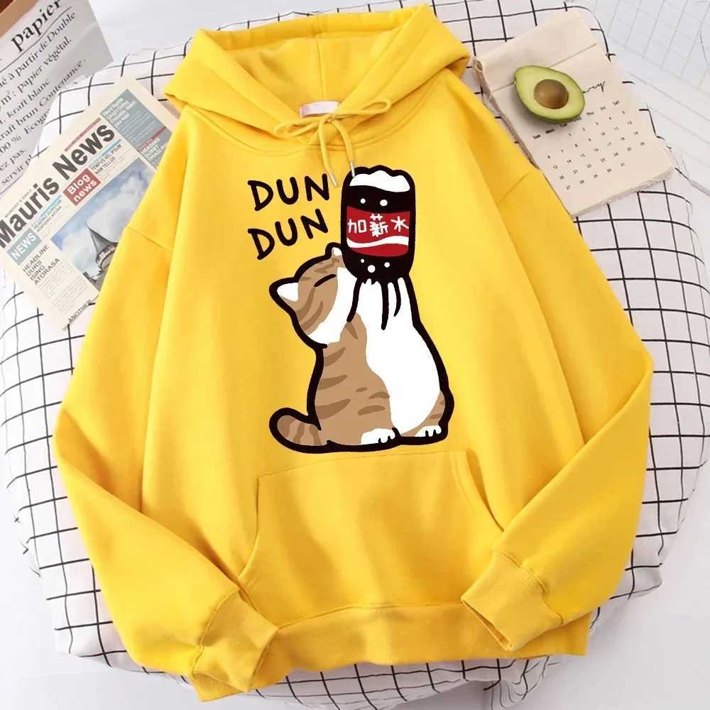 Cartoon Cat Drink Salary Increase Beverages Mens Hooded Sweaters Casual Loose Hoodies Pleasure Sweatshirts Home Harajuku Tops Y250811