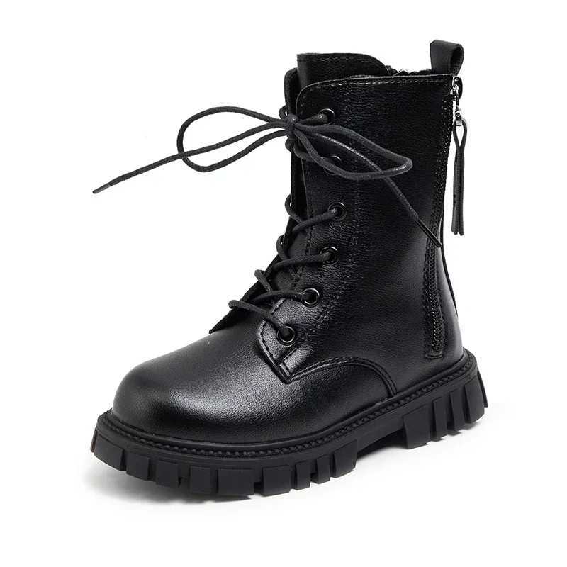 Girls Fashion Boots Black Warm Motorcycle Boots Autumn Winter Kids Ankle Boots Double Zipper Anti-slip Children Rubber Boots New XJ250812