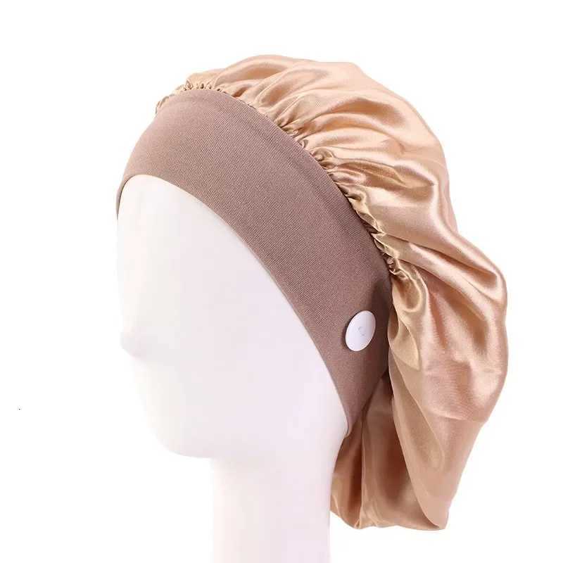 Women Satin Sleep Night Cap With Button Head Cover Bonnet Wash Hat African Hair Care Turban Headcover Beanie Bandana XJ250812