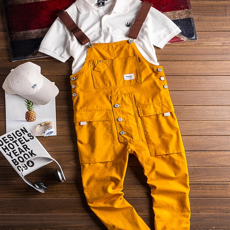 Fashion Men Jumpsuit Bib Pants Solid Color Joggers Pockets Streetwear Loose Cotton Straps Suspender Mens Cargo Overalls Rompers 250729