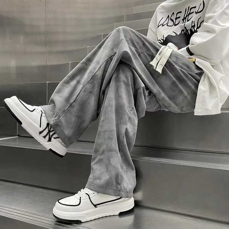 Hong Kong Style Retro Corduroy Casual Pants Mens Spring Autumn Trendy Loose Tie-Dye Straight Tube Wide Leg Long Pants W250812