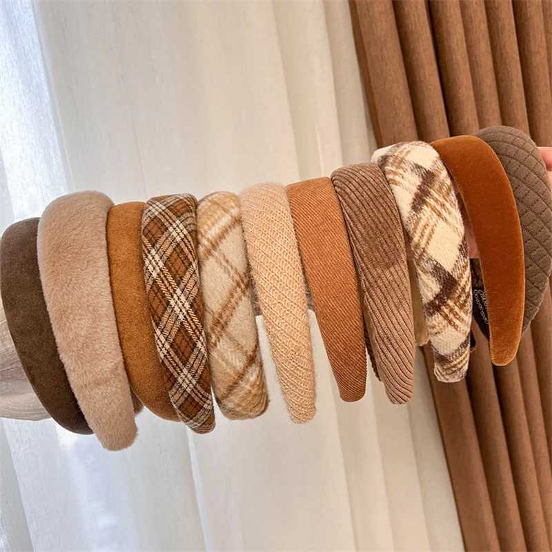 Winter Fashion Coffee Color Latt Sponge Band for Women Girl Plush Wide Side Hairband Velvet Hair Hoop Hair Accessories X250812